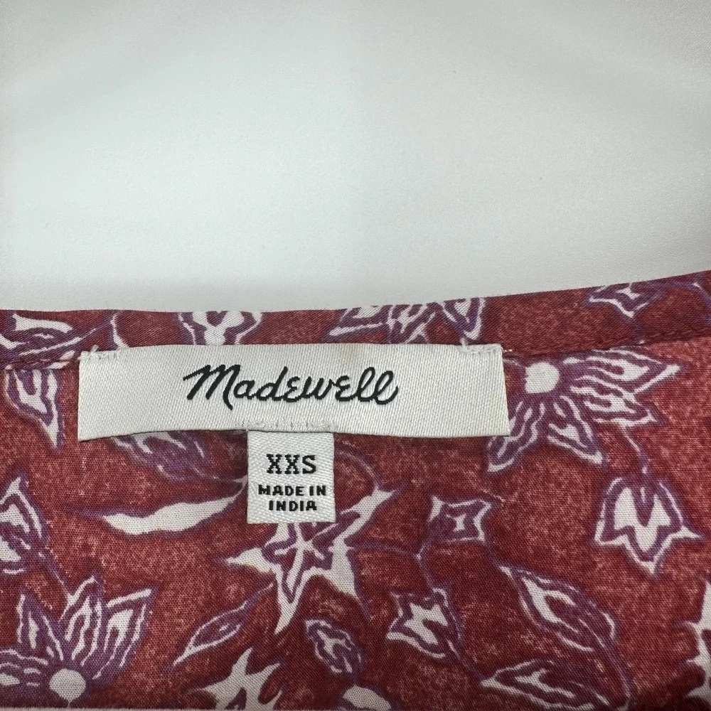 Madewell Shirt Womens XXS Floral Puff‎ Sleeve Boho Top Lightweight Blouse
